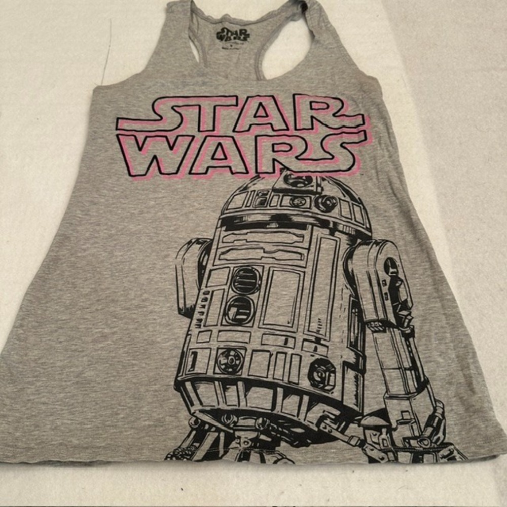 Star Wars Racerback Tank Top Womens Medium Gray R2D2 Graphic Shirt Sleeveless